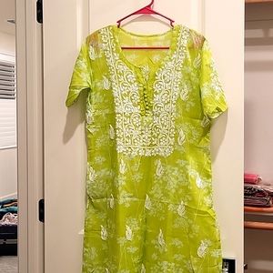 Salwar Kameez Lime Green Kurta with White Embroidery